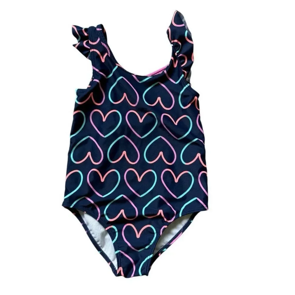 Toddler Girls Carters Heart Allover Print One Piece Swimsuit - Sz 3T